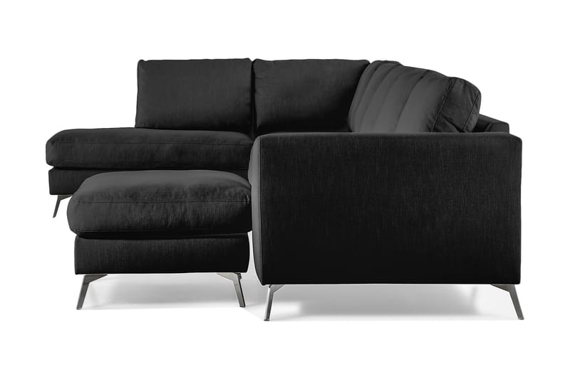 Ocean Lyx 6-sits Vänstervänd U-formad Soffa med Divan och Schäslong + Fotpall i Tyg - Svart - Möbler - Vardagsrum - Soffor - U-soffor