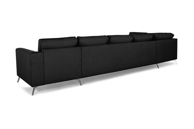 Ocean Lyx 6-sits Vänstervänd U-formad Soffa med Divan och Schäslong + Fotpall i Tyg - Svart - Möbler - Vardagsrum - Soffor - U-soffor