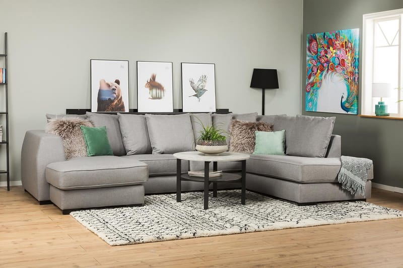 Optus 4-sits Högervänd U-formad Soffa med Divan och Schäslong i Tyg inkl Kuvertkuddar - Ljusgrå - Möbler - Vardagsrum - Soffor - U-soffor