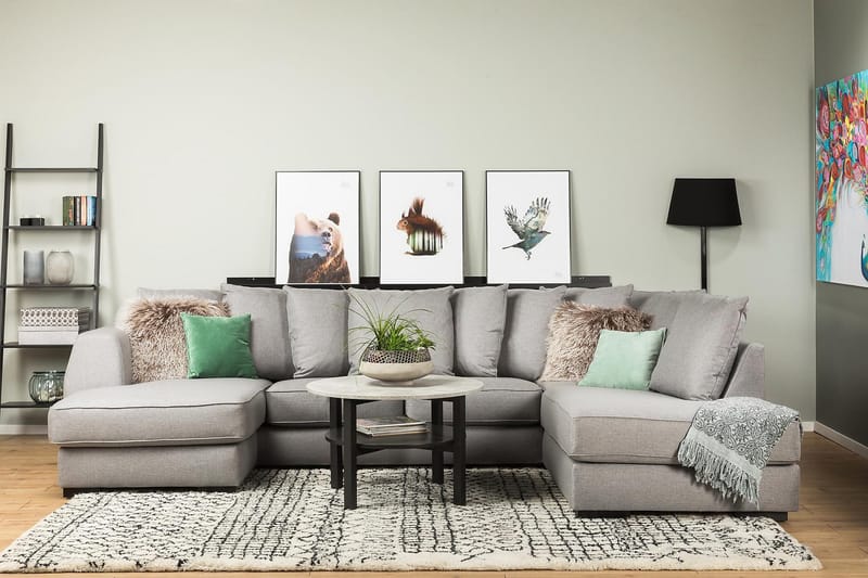 Optus 4-sits Högervänd U-formad Soffa med Divan och Schäslong i Tyg inkl Kuvertkuddar - Ljusgrå - Möbler - Vardagsrum - Soffor - U-soffor