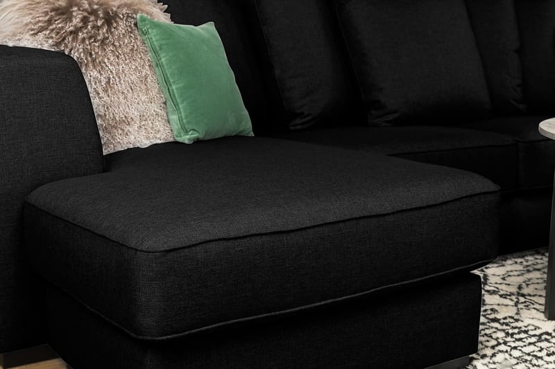 Optus 4-sits Högervänd U-formad Soffa med Divan och Schäslong i Tyg inkl Kuvertkuddar - Svart - Möbler - Vardagsrum - Soffor - U-soffor