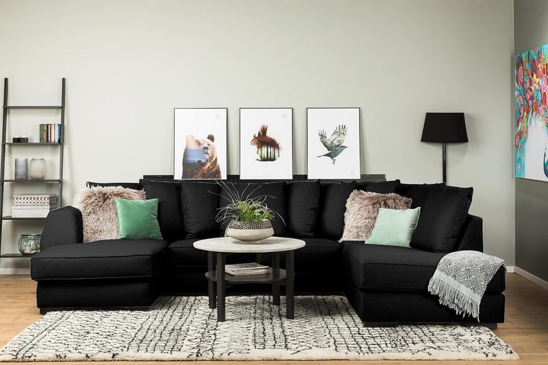 Optus 4-sits Högervänd U-formad Soffa med Divan och Schäslong i Tyg inkl Kuvertkuddar - Svart - Möbler - Vardagsrum - Soffor - U-soffor