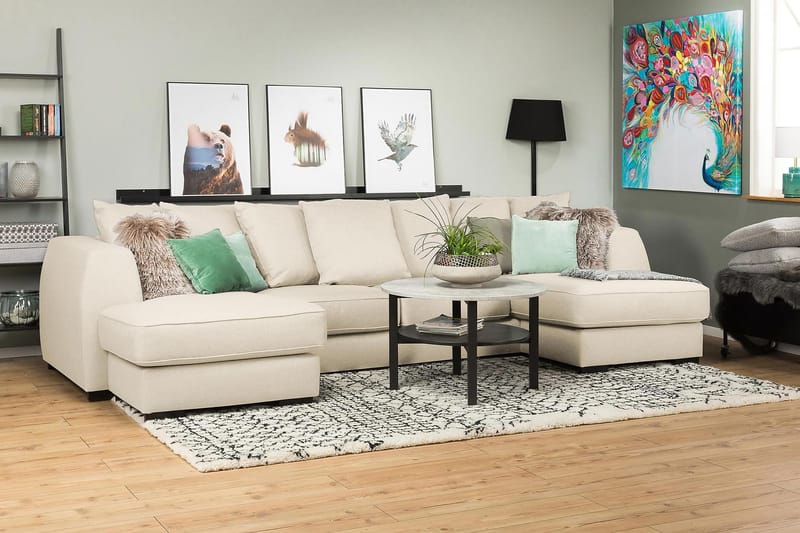Optus 4-sits U-formad Soffa med dubbeldivan i Tyg inkl Kuvertkuddar - Beige - Möbler - Vardagsrum - Soffor - U-soffor
