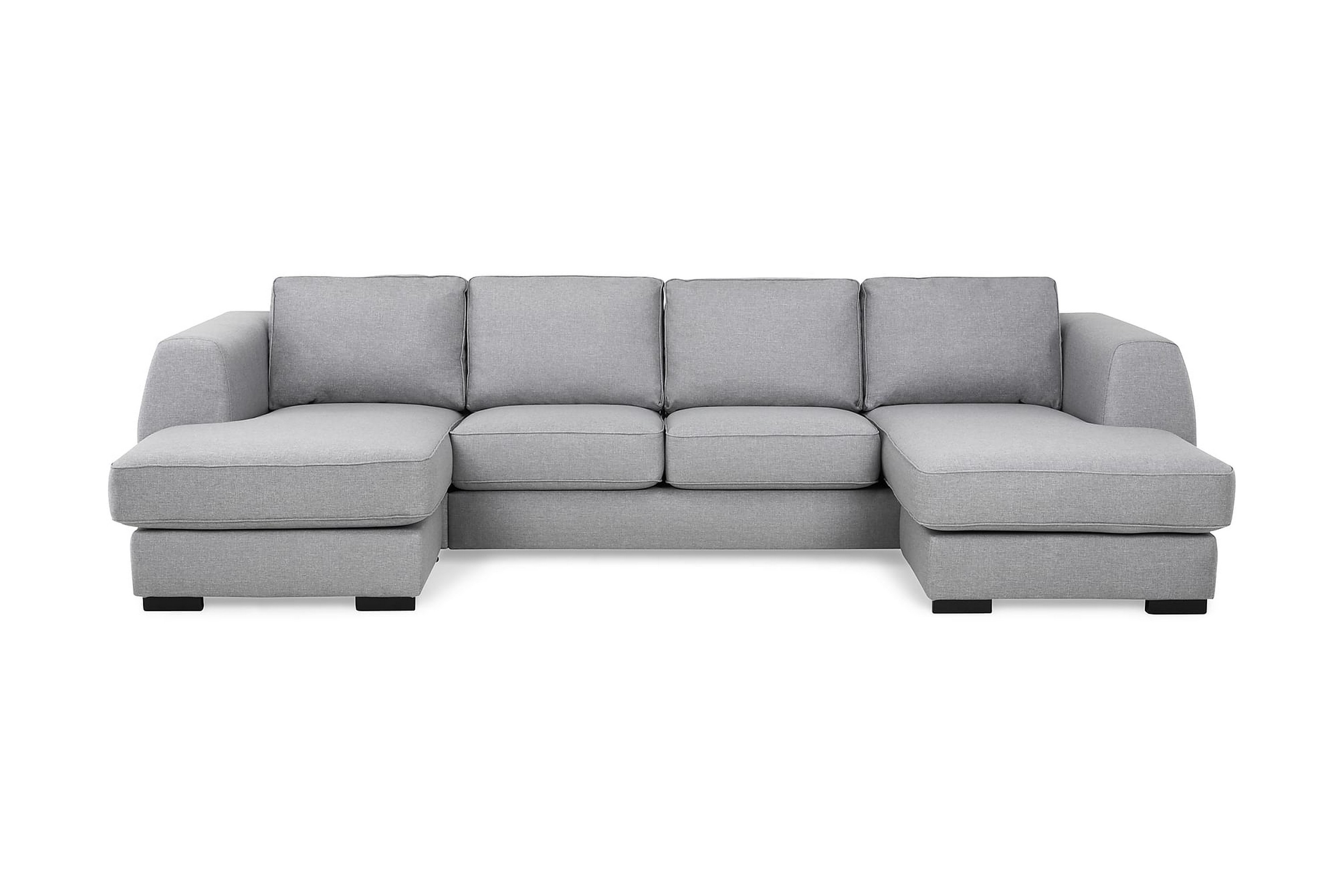 optus 4-sits u-formad soffa med dubbeldivan i tyg - ljusgrå