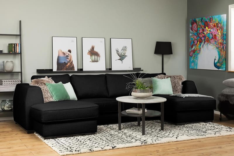 Optus 4-sits U-formad Soffa med dubbeldivan i Tyg - Svart - Möbler - Vardagsrum - Soffor - U-soffor