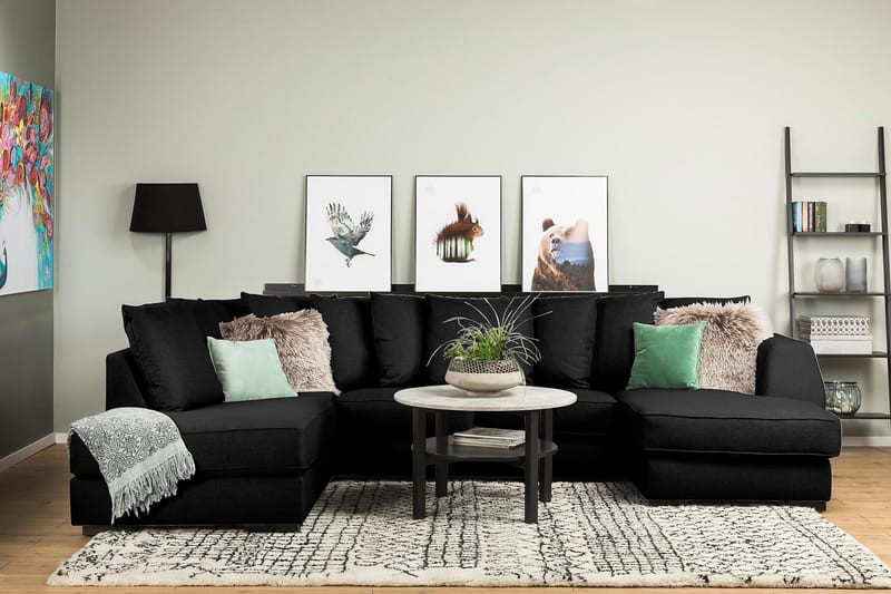 Optus 4-sits Vänstervänd U-formad Soffa med Divan och Schäslong i Tyg inkl Kuvertkuddar - Svart - Möbler - Vardagsrum - Soffor - U-soffor