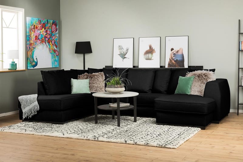 Optus 4-sits Vänstervänd U-formad Soffa med Divan och Schäslong i Tyg inkl Kuvertkuddar - Svart - Möbler - Vardagsrum - Soffor - U-soffor