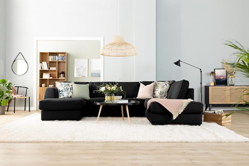 Optus 4-sits Vänstervänd U-formad Soffa med Divan och Schäslong i Tyg - Svart - Möbler - Vardagsrum - Soffor - U-soffor
