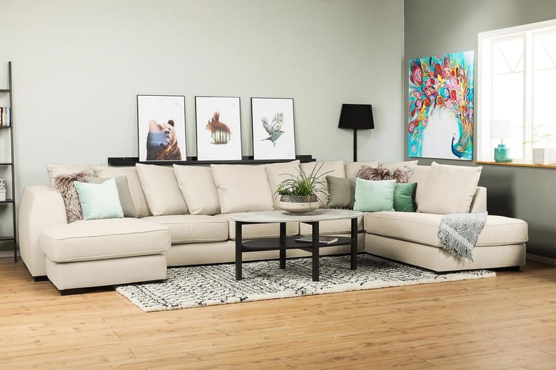 Optus 6-sits Högervänd U-formad Large Soffa med Divan och Schäslong i Tyg inkl Kuvertkuddar - Beige - Möbler - Vardagsrum - Soffor - U-soffor
