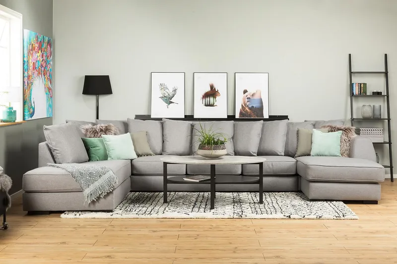 Optus 6-sits Vänstervänd U-formad Large Soffa med Divan och Schäslong i Tyg inkl Kuvertkuddar - Ljusgrå - Möbler - Vardagsrum - Soffor - U-soffor