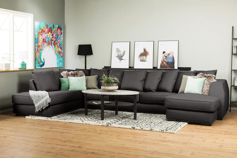 Optus 6-sits Vänstervänd U-formad Large Soffa med Divan och Schäslong i Tyg inkl Kuvertkuddar - Mörkgrå - Möbler - Vardagsrum - Soffor - U-soffor