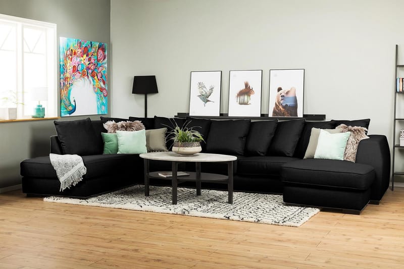 Optus 6-sits Vänstervänd U-formad Large Soffa med Divan och Schäslong i Tyg inkl Kuvertkuddar - Svart - Möbler - Vardagsrum - Soffor - U-soffor