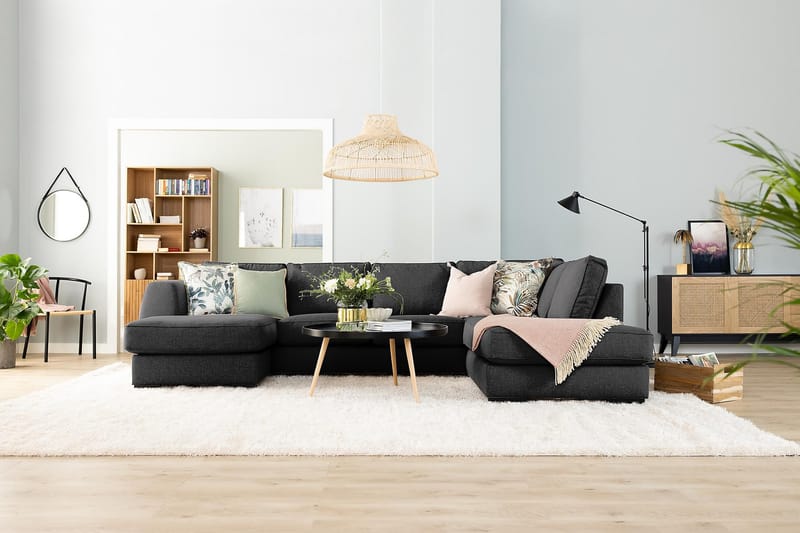 Optus 6-sits Vänstervänd U-formad Large Soffa med Divan och Schäslong i Tyg - Mörkgrå - Möbler - Vardagsrum - Soffor - U-soffor