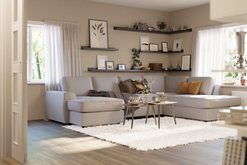 Optus Lyx 4-sits Högervänd U-formad Soffa med Divan och Schäslong i Tyg - Grå - Möbler - Vardagsrum - Soffor - U-soffor