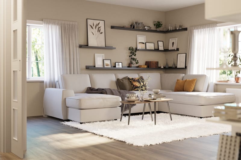 Optus Lyx 4-sits Högervänd U-formad Soffa med Divan och Schäslong i Tyg - Ljusgrå - Möbler - Vardagsrum - Soffor - U-soffor