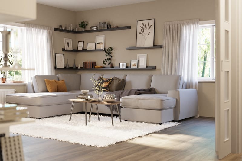 Optus Lyx 4-sits Vänstervänd U-formad Soffa med Divan och Schäslong i Tyg - Grå - Möbler - Vardagsrum - Soffor - U-soffor