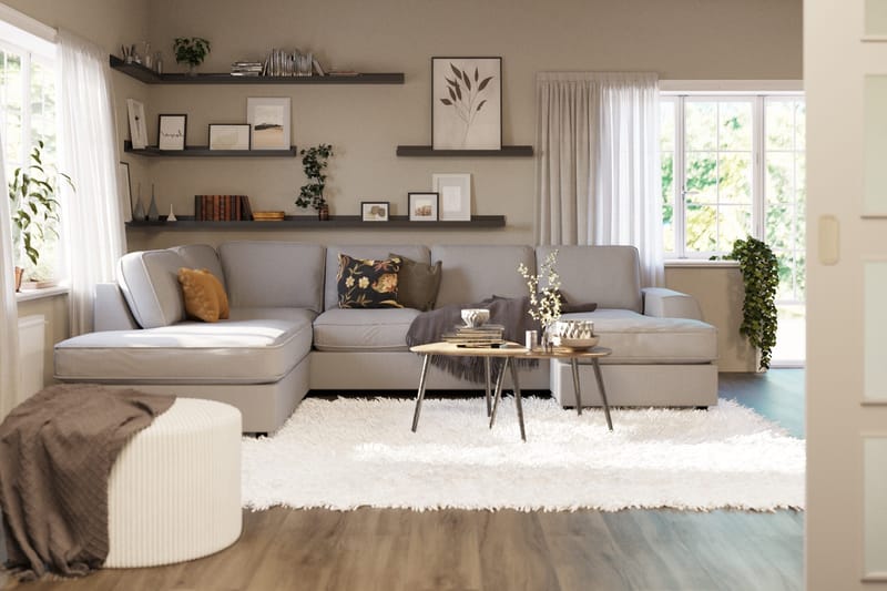 Optus Lyx 4-sits Vänstervänd U-formad Soffa med Divan och Schäslong i Tyg - Grå - Möbler - Vardagsrum - Soffor - U-soffor