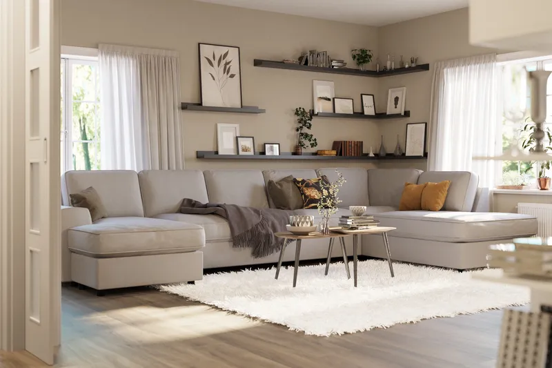 Optus Lyx 6-sits Högervänd U-formad Large Soffa med Divan och Schäslong i Tyg - Grå - Möbler - Vardagsrum - Soffor - U-soffor