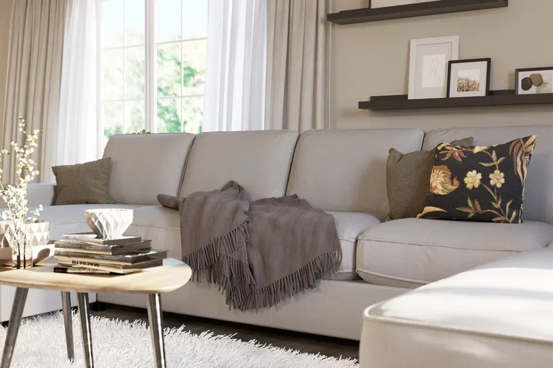 Optus Lyx 6-sits Högervänd U-formad Large Soffa med Divan och Schäslong i Tyg - Grå - Möbler - Vardagsrum - Soffor - U-soffor