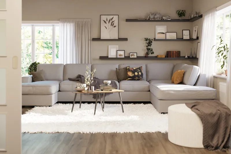 Optus Lyx 6-sits Högervänd U-formad Large Soffa med Divan och Schäslong i Tyg - Grå - Möbler - Vardagsrum - Soffor - U-soffor