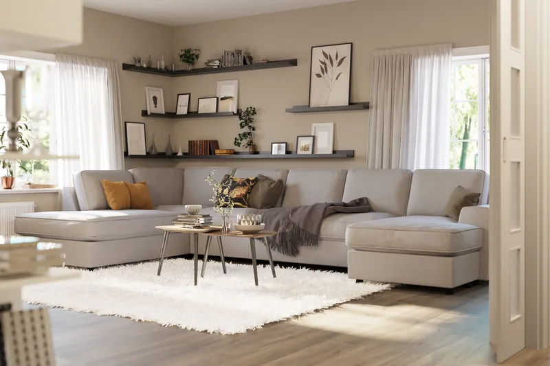 Optus Lyx 6-sits Vänstervänd U-formad Large Soffa med Divan och Schäslong i Tyg - Grå - Möbler - Vardagsrum - Soffor - U-soffor