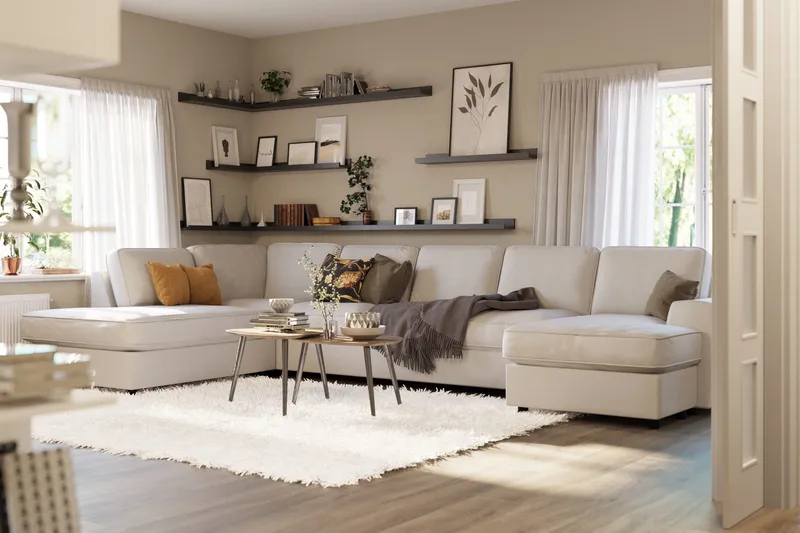 Optus Lyx 6-sits Vänstervänd U-formad Large Soffa med Divan och Schäslong i Tyg - Ljusgrå - Möbler - Vardagsrum - Soffor - U-soffor