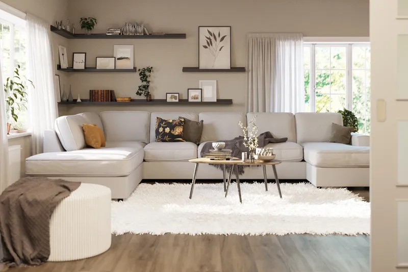 Optus Lyx 6-sits Vänstervänd U-formad Large Soffa med Divan och Schäslong i Tyg - Ljusgrå - Möbler - Vardagsrum - Soffor - U-soffor