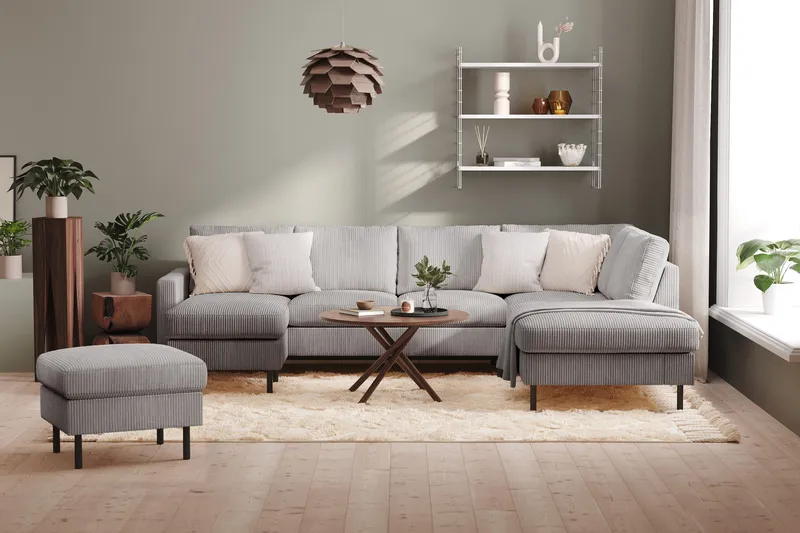 Peppe 4-sits Högervänd U-formad Soffa med Divan och Schäslong i Manchester - Mörkgrå - Möbler - Vardagsrum - Soffor - U-soffor