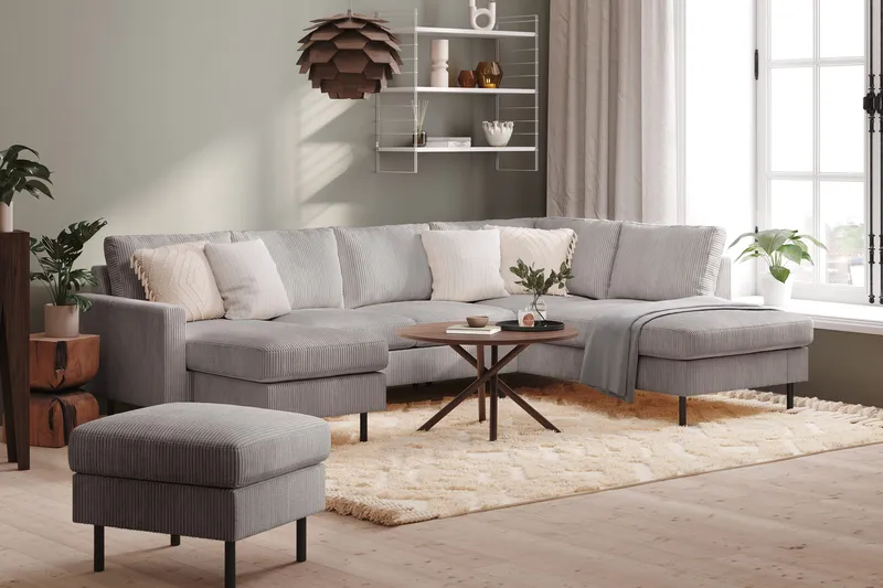 Peppe 4-sits Högervänd U-formad Soffa med Divan och Schäslong i Manchester - Mörkgrå - Möbler - Vardagsrum - Soffor - U-soffor