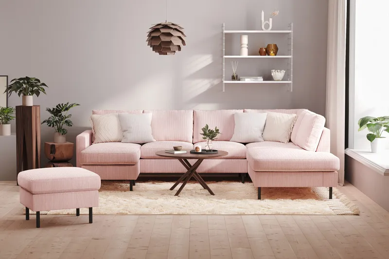 Peppe 4-sits Högervänd U-formad Soffa med Divan och Schäslong i Manchester - Rosa - Möbler - Vardagsrum - Soffor - U-soffor