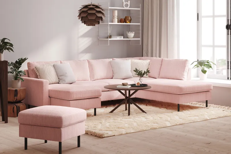 Peppe 4-sits Högervänd U-formad Soffa med Divan och Schäslong i Manchester - Rosa - Möbler - Vardagsrum - Soffor - U-soffor