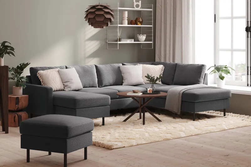 Peppe 4-sits Högervänd U-formad Soffa med Divan och Schäslong i Tyg - Ljusgrå - Möbler - Vardagsrum - Soffor - U-soffor