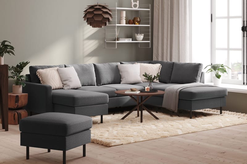 Peppe 4-sits Högervänd U-formad Soffa med Divan och Schäslong i Tyg - Ljusgrå - Möbler - Vardagsrum - Soffor - U-soffor