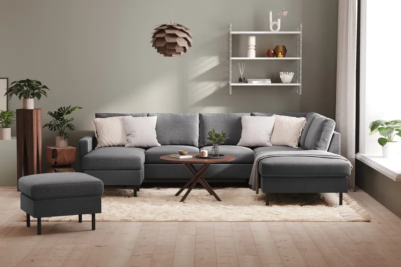 Peppe 4-sits Högervänd U-formad Soffa med Divan och Schäslong i Tyg - Ljusgrå - Möbler - Vardagsrum - Soffor - U-soffor