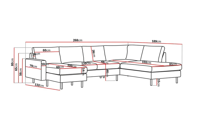 Peppe 4-sits Högervänd U-formad Soffa med Divan och Schäslong i Tyg - Mörkgrå - Möbler - Vardagsrum - Soffor - U-soffor