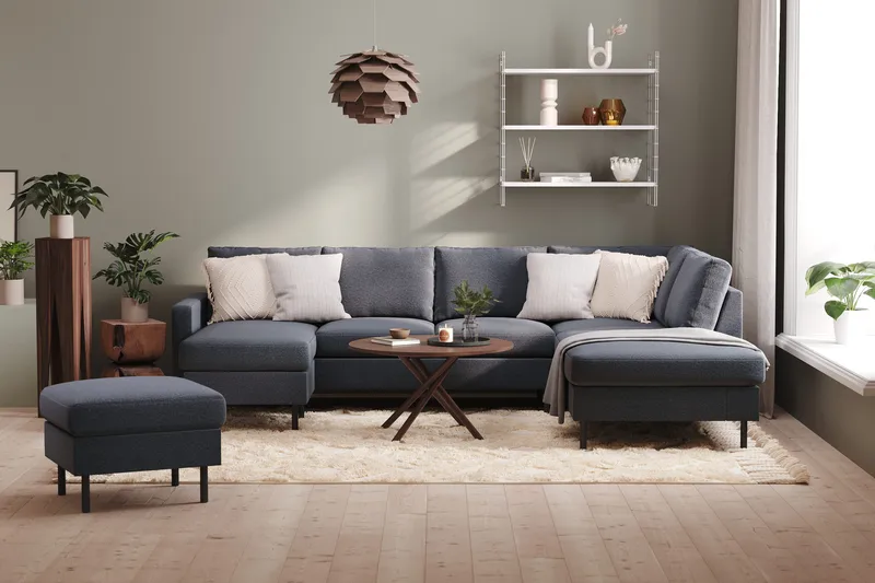 Peppe 4-sits Högervänd U-formad Soffa med Divan och Schäslong i Tyg - Mörkgrå - Möbler - Vardagsrum - Soffor - U-soffor