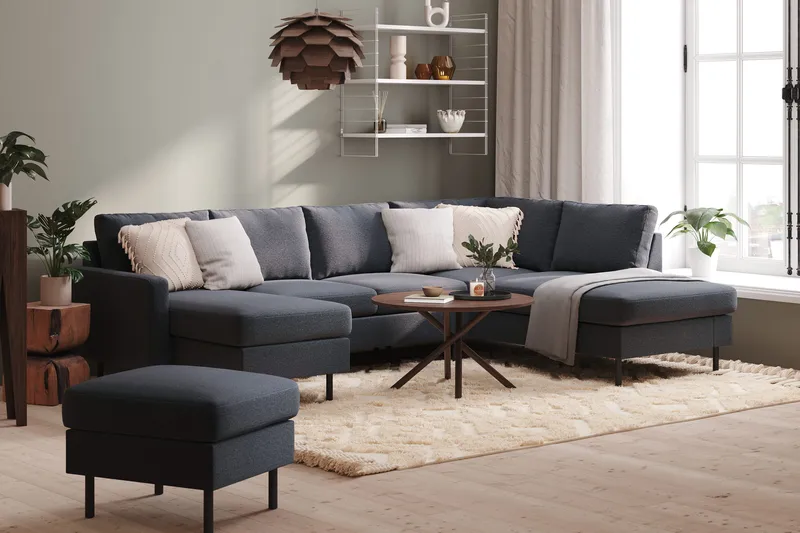 Peppe 4-sits Högervänd U-formad Soffa med Divan och Schäslong i Tyg - Mörkgrå - Möbler - Vardagsrum - Soffor - U-soffor