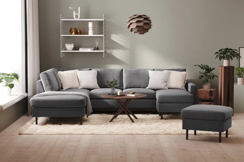 Peppe 4-sits Vänstervänd U-formad Soffa med Divan och Schäslong i Tyg - Ljusgrå - Möbler - Vardagsrum - Soffor - U-soffor