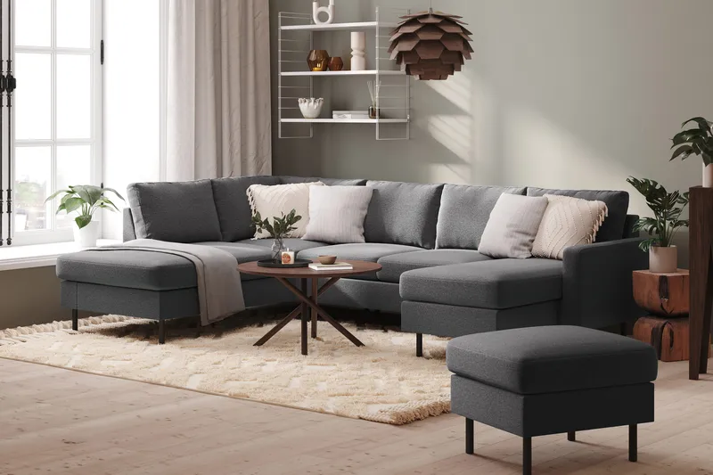 Peppe 4-sits Vänstervänd U-formad Soffa med Divan och Schäslong i Tyg - Ljusgrå - Möbler - Vardagsrum - Soffor - U-soffor