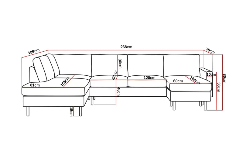 Peppe 4-sits Vänstervänd U-formad Soffa med Divan och Schäslong i Tyg - Ljusgrå - Möbler - Vardagsrum - Soffor - U-soffor