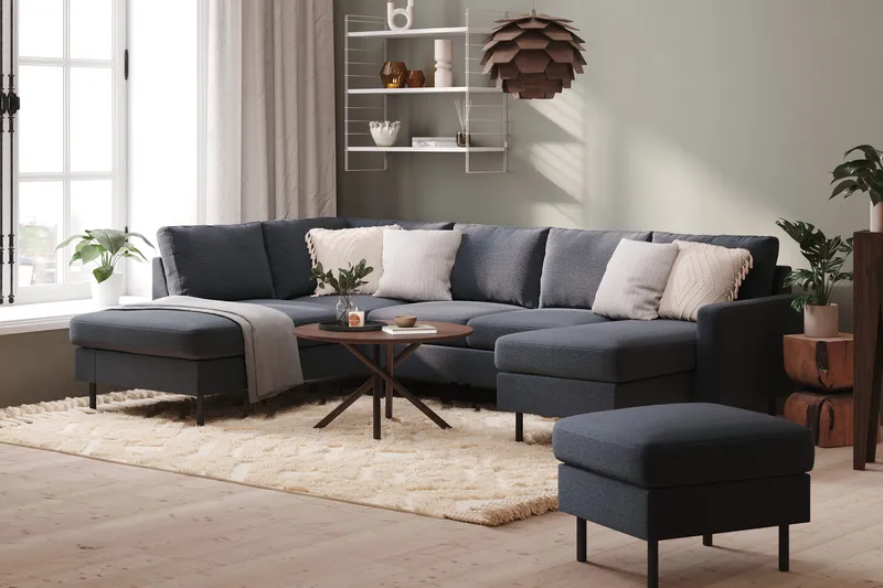 Peppe 4-sits Vänstervänd U-formad Soffa med Divan och Schäslong i Tyg - Mörkgrå - Möbler - Vardagsrum - Soffor - U-soffor