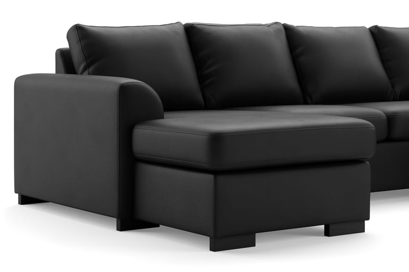 Porto 4-sits Högervänd U-formad Soffa med Divan och Schäslong + Fotpall i Konstläder - Svart - Möbler - Vardagsrum - Soffor - Skinnsoffor