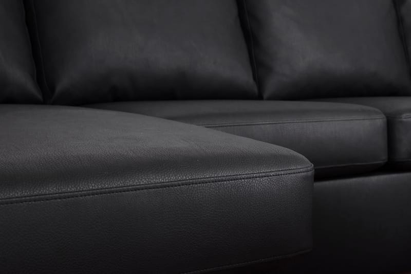 Porto 4-sits Högervänd U-formad Soffa med Divan och Schäslong + Fotpall i Konstläder - Svart - Möbler - Vardagsrum - Soffor - Skinnsoffor