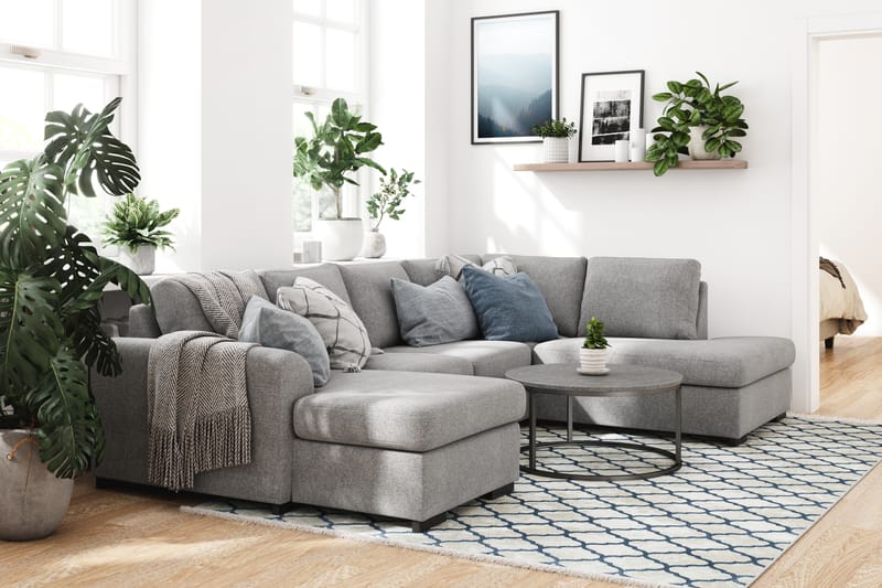 Porto 4-sits Högervänd U-formad Soffa med Divan och Schäslong i Tyg - Ljusgrå - Möbler - Vardagsrum - Soffor - U-soffor