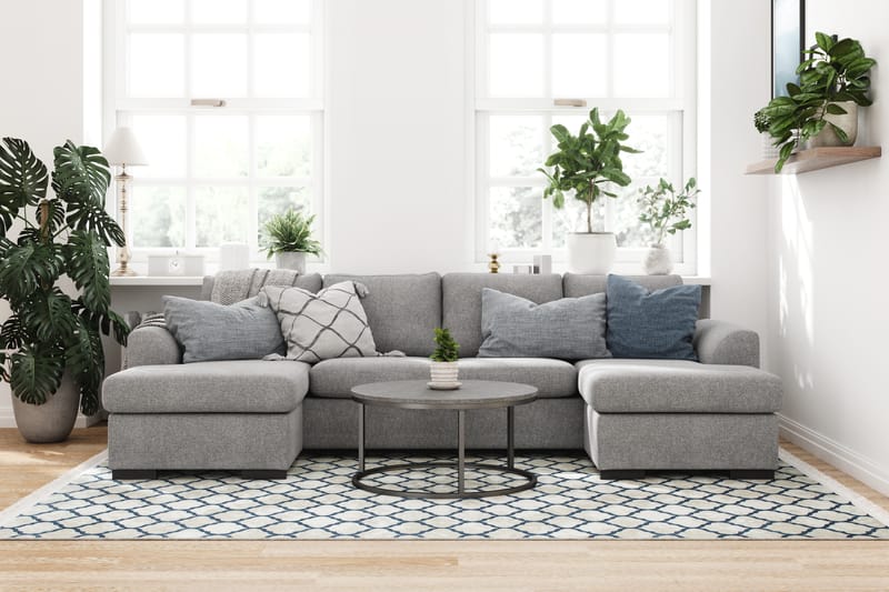 Porto 4-sits U-formad Soffa med dubbeldivan i Tyg - Grå - Möbler - Vardagsrum - Soffor - U-soffor