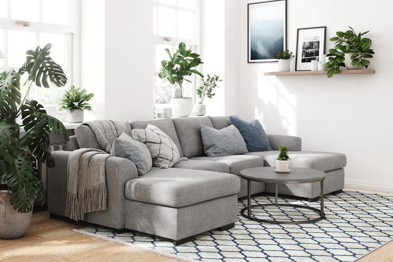 Porto 4-sits U-formad Soffa med dubbeldivan i Tyg - Grå - Möbler - Vardagsrum - Soffor - U-soffor