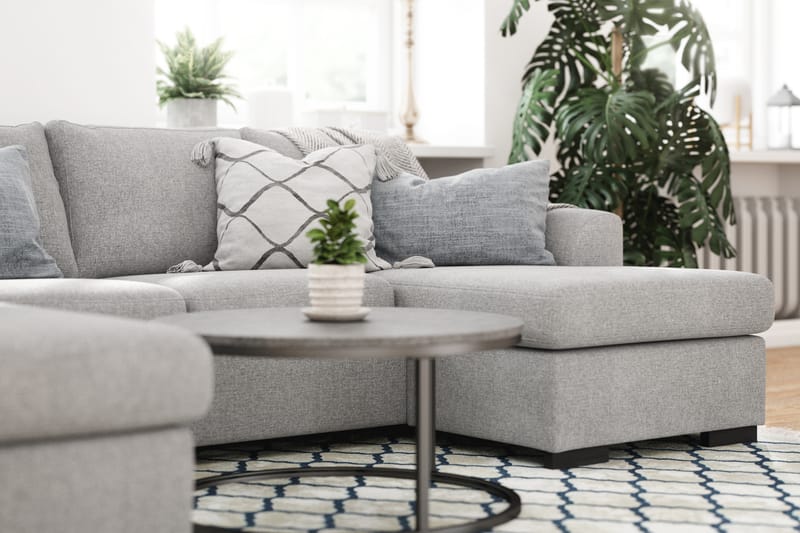 Porto 4-sits Vänstervänd U-formad Soffa med Divan och Schäslong + Fotpall i Tyg - Grå - Möbler - Vardagsrum - Soffor - U-soffor