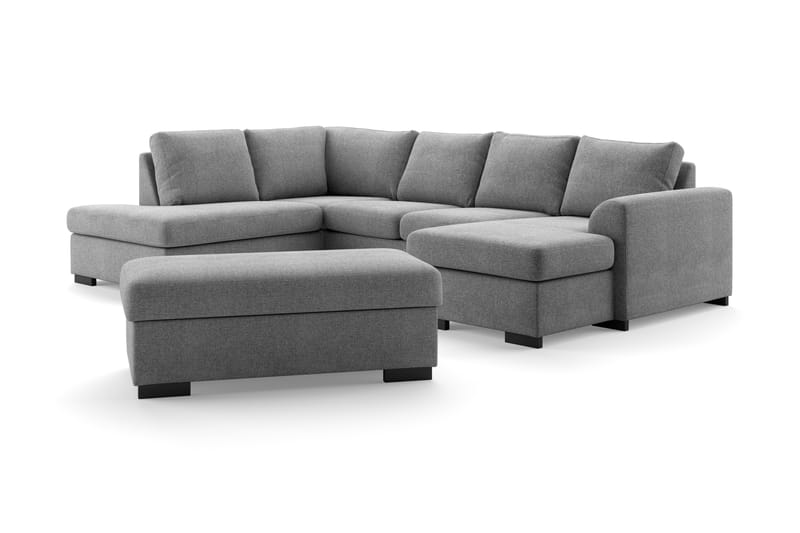 Porto 4-sits Vänstervänd U-formad Soffa med Divan och Schäslong + Fotpall i Tyg - Grå - Möbler - Vardagsrum - Soffor - U-soffor