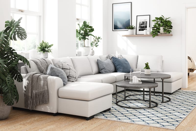 Porto 5-sits Högervänd U-formad Large Soffa med Divan och Schäslong i Konstläder - Vit - Möbler - Vardagsrum - Soffor - U-soffor