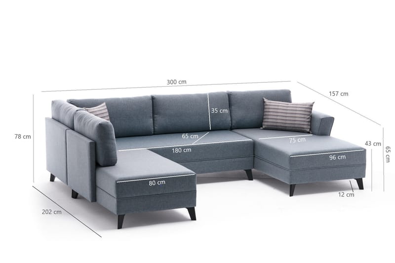 RODILLO U-soffa med Schäslong Vänster Blå/Svart - Möbler - Vardagsrum - Soffor - U-soffor